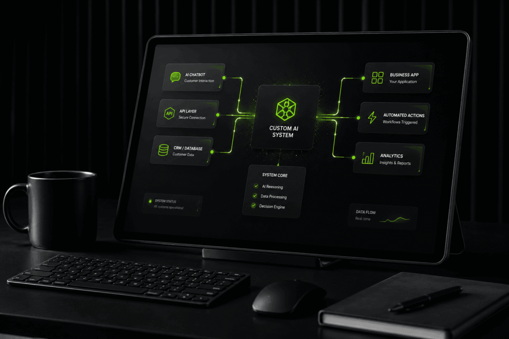 custom ai systems for services page for the Website Waleed Raza which is an AI automation and AI agent expert